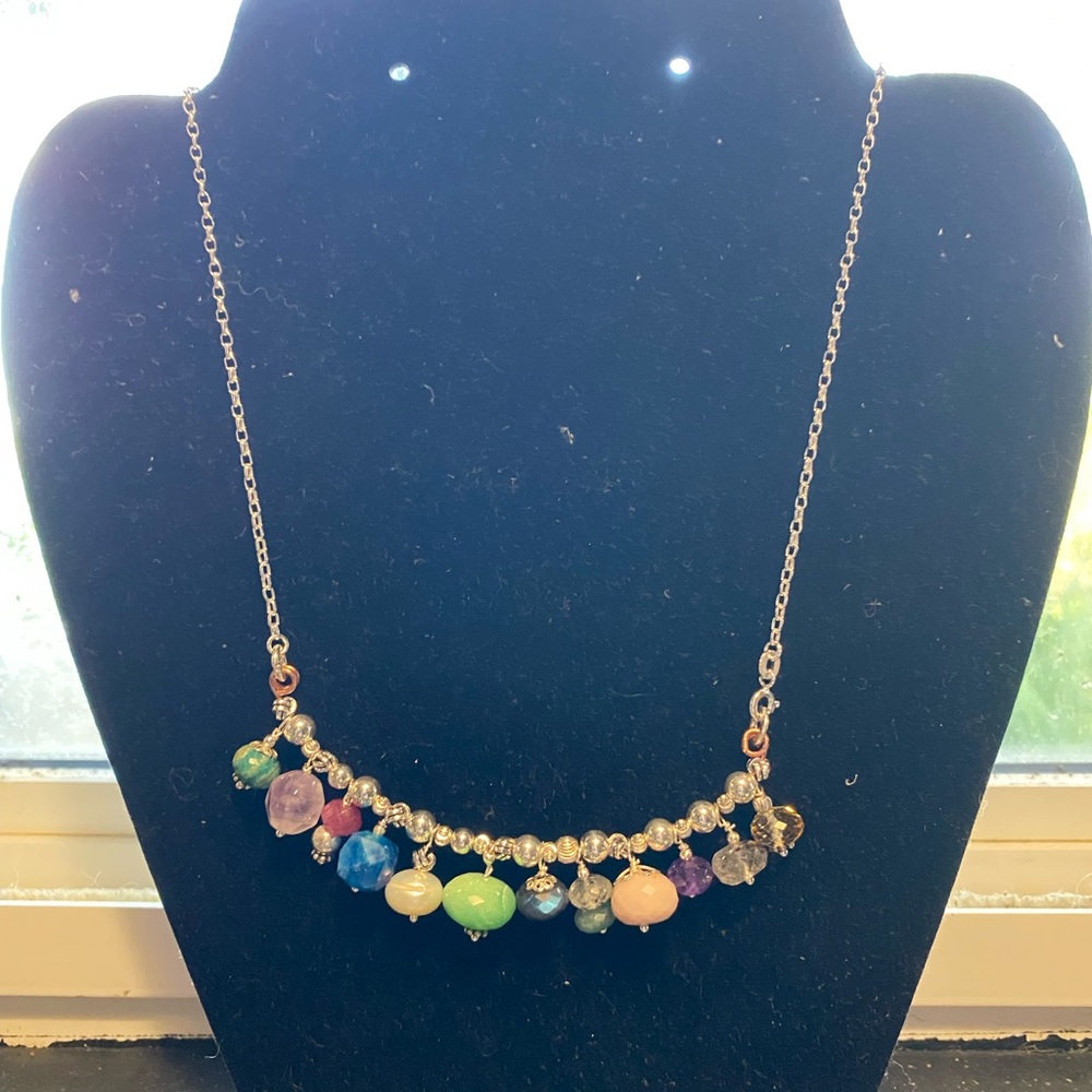 Artisan Vibrant genuine gemstone Beaded sterling silver Necklace